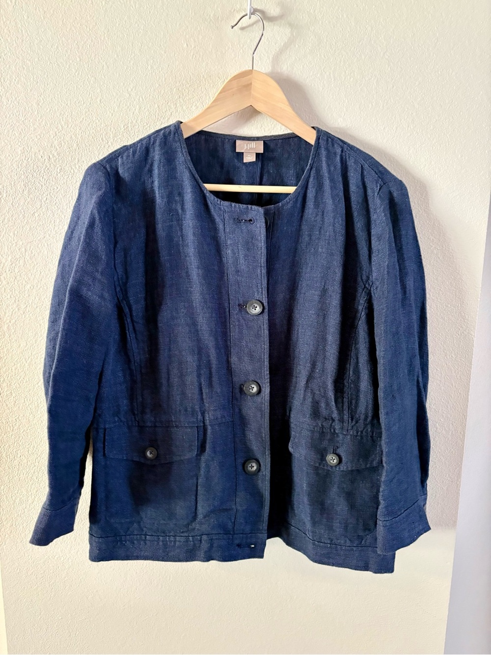 Coastal Grandma Navy Button-Front Linen Jacket size XL J. Jill